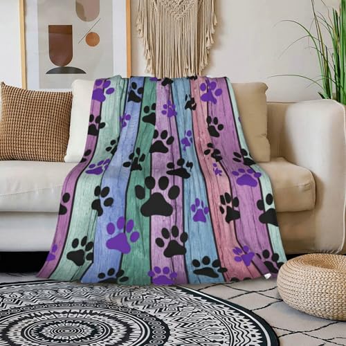 HGOD DESIGNS Dog Paw Throw Blanket Rustic Rainbow Woodgrain Black and Purple Dog Paw Soft Blankets and Throws 40x50 Inch Caring for Women Men - color: Dog Paw, size: 40x50 inch
