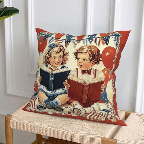 4th of July Patriotic Vintage Throw Pillow Covers 18 X 18 Inch Set of 4 Decorative Cushion Cover Home Decor for Sofa Chair Couch Bedroom Living Room - color: Patriotic