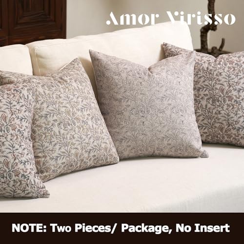Amor Virisso Floral Throw Pillow Covers 20x20 Set of 2 Vintage Block Print Pillow Covers Decorative Pillow Covers Couch Pillows for Living Room Farmhouse Accent Sofa Pillows, Yellow/Sand - color: Yellow/Sand, size: 20" x 20" (Pack of 2)