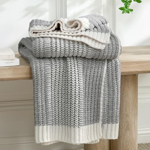 Amélie Home Premium Chenille Throw Blanket, Soft Cozy Luxury Two-Tone Knit Blanket for Couch, Sofa, Chair, Home Decor, Grey & Ivory 50"x60" - color: Two-tone Grey, size: 50" X 60"