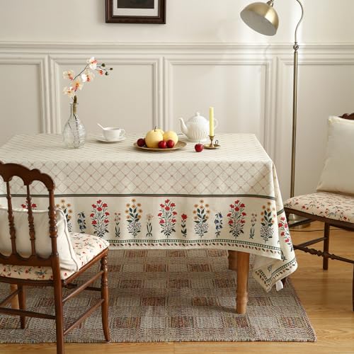 ISAENNE Designer Vintage Linen Floral Long Tablecloth Rectangle,Fall Colorful Modern Table Cloth,Anti-Wrinkle Decor Tablecloths for Dining Thanksgiving Kitchen Christmas,63"*102"-Bertina E - color: Bertina E, size: 102" x 63" (Rectangular)