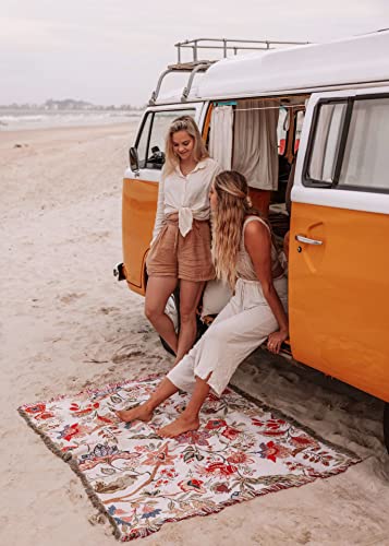 Hopstar Floral Throw Blanket Outdoor Blankets and Throws Boho Western Decor Cotton Woven Couch Cover Blanket for Sofa Living Room Beach Travel 51"x63" (Flower) - color: Flower, size: 51"x63"