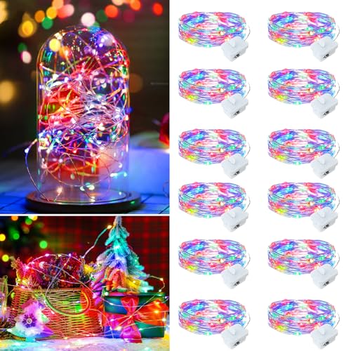 12 Pack Multicolor Fairy Lights Battery Operated 7ft 20 LED Mini String Twinkle Lights for Christmas Halloween Easter Mason Jars Party Centerpiece Table Decorations (12, Multicolor) - color: Multicolor
