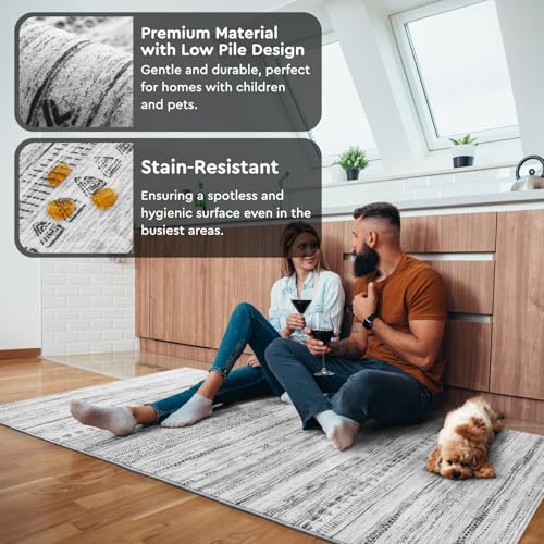 Small Area Rug-2x3 Entryway Rug Non Slip Washable Low Pile Indoor Door Mat Neutral Distressed Boho Moroccan Entrance Rugs Carpet for Bedroom Kitchen Powder Room Front Porch Bathroom, Black - color: Black, size: 2' x 3' (Rectangular)
