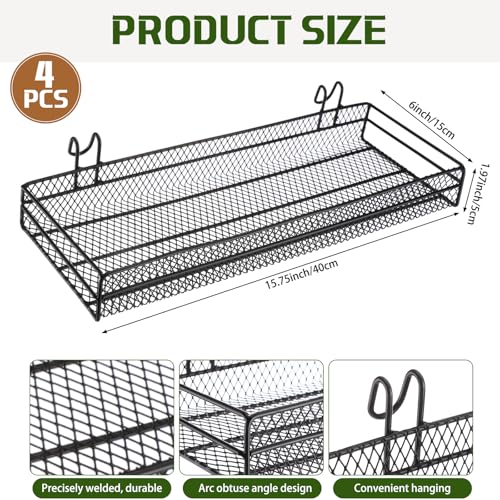 4 Pcs Black Metal Grid Wall Baskets with Hooks Hanging Wire Mesh Basket for Gridwall Wall Mounted Storage Organizer for Home Kitchen Organizing Display - size: Large
