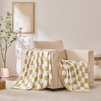 Checkered Throw Blanket, Khaki Soft Cozy Fluffy Knitted Throw Blankets for Couch, Sofa, Bed, Chair, Warm Fuzzy Travel Picnic Lightweight Plaid Blanket, 60x80 inches - color: Khaki, size: 60×80 Inch