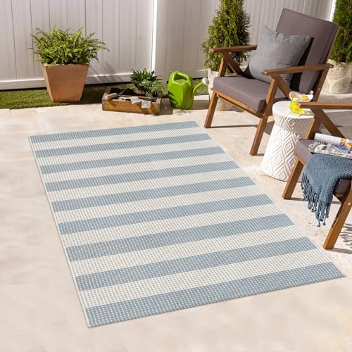 Outdoor Rug 3x5,Washable Striped Rug Front Porch Rugs,Indoor Outdoor Carpet Soft Hand Woven Rug Lightweight Front Door Rugs for Entry/Home Decor/Farmhouse(Blue and Cream) - color: Blue, size: 3'x5'