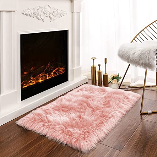 Latepis Pink 2x3 Faux Fur Rug for Bedroom Decor for Teen Girls Throw Fuzzy Fluffy Furry Sheepskin Rug for Sofa Cushion Luxury Home Décor Rectangle - color: Pink, size: 2' x 3' (Rectangular)