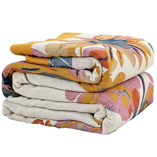 Boho Large Throw Blanket for Bed Couch 60" x 80 "100% Cotton 4-Layer Gauze Summer Blanket Home Decor Soft Lightweight for Sofa Quilt with Floral Butterfly - color: Butterflies and Flowers, size: 60''x80''