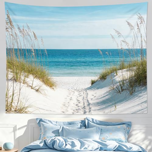 SCECALA Blue Beach Tapestry, Ocean Sea Beachy, 60x40 Inch | Summer Coastal Wall Art, Nature Seacape Landscape, Wall Hanging, For Bedroom Living Room College Dorm - color: Blue White, size: 40"L x 60"W