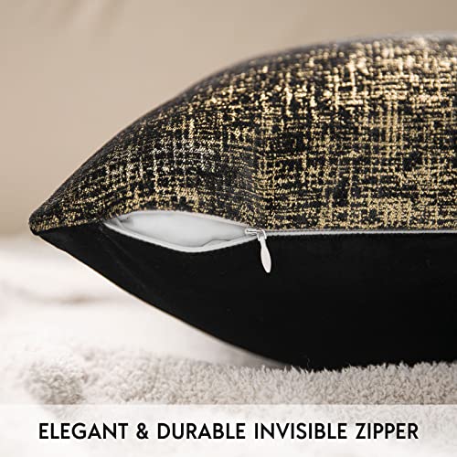 Phantoscope Pack of 2 Sparkling Velvet Geometric-Pattern Throw Decorative Pillow Cover Soft Gold Glitter Square Cushion Cover Pillowcase for Couch Bed and Chair, Black, 18 x 18 inches, 45 x 45 cm - color: Black and Gold, size: 18" x 18" (Pack of 2)