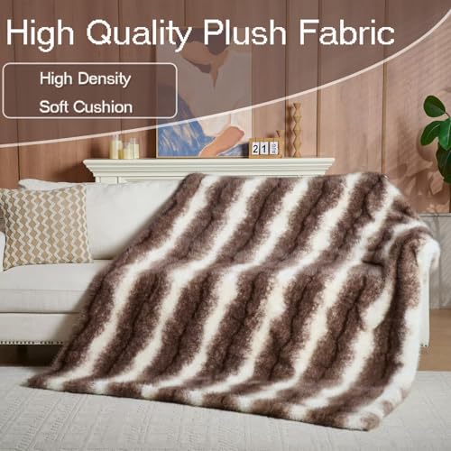 Luxury Fluffy Faux Fur Throw Blanket,Thick Fluffy Silky Fuzzy Cozy Blanket,Plush Blankets for Couch, Sofa, Chair, Bed-Faux Fur Brown Stripe 50 * 60inch - color: Faux Fur Brown Stripe, size: Throw (50" x 60")
