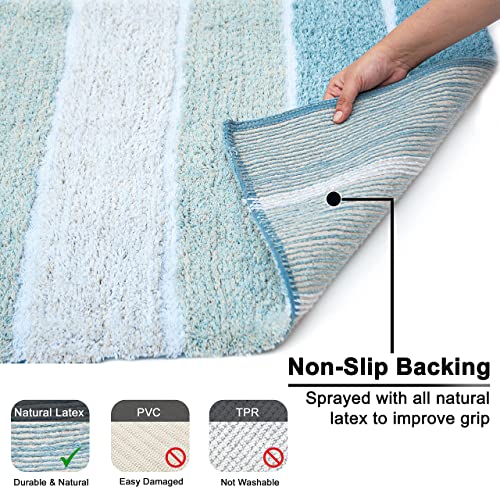 Chardin home Cordural Stripes Bath Mat, Set of 2 Bath Rugs (17 Inches x24 Inches & 21 Inches x34 Inches) | Non Slip Bathroom Rug, Machine Washable, Plush, Highly Absorbent | Ombre Blues & White - color: Blues