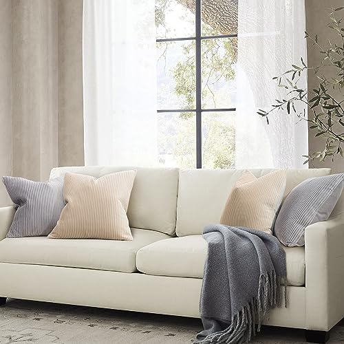 YCOLL Beige Pillow Covers 24x24 Set of 2 Velvet Striped Pattern - Soft Throw Pillows for Home Decor, Luxury Decorative Pillow Covers for Couch, Bed,Living Room - color: Beige, size: 24" x 24" (Pack of 2)