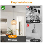 Boho Pendant Light Battery Operated,Rechargeable Woven Pendant Light with Remote,Rattan Pendant Light Fixtures for Kitchen Island,Wicker Hanging Lights for Dining Room Bedroom Hallway Entryway. - size: 7.87 in