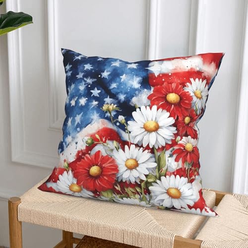4th of July Flower Throw Pillow Covers 18 X 18 Inch Set of 4 Decorative Cushion Cover Home Decor for Sofa Chair Couch Bedroom Living Room - color: 4th of July Flower