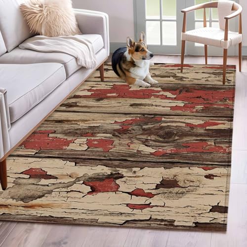 Farmhouse 2.7x5 Area Rug for Kitchen Entryway, Country Rustic Shabby Chic Retro Wooden Texture Washable Entryway Rug Absorbent Non-Slip Indoor Carpet for Entrance Dining Room Home Office Decor - color: Brown, size: 2.7' x 5' (Rectangular)