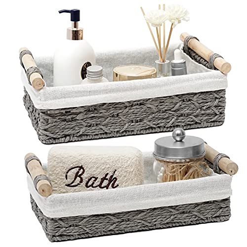 Storage Basket Wicker Baskets for Organizing Storage Bins for Counter Toilet Paper Storage Basket for Toilet Tank Top (Set of 2,Grey) - color: Grey