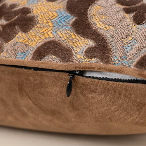 Alerfa Boho Brown Floral Throw Pillow Cover 20x20 Inch Cut Velvet Sqaure Luxury Embroidered Decorative Pillow Cover for Couch Living Room Bedroom - color: Brown, size: 20" x 20" (Pack of 1)
