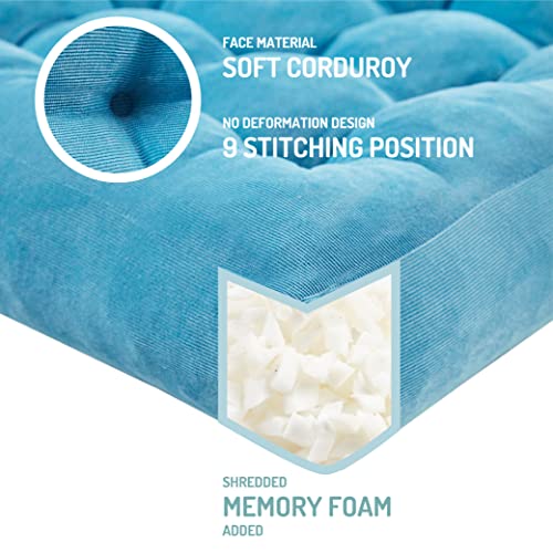 Meditation Floor Pillow Set of 2, Square Large Pillows Seating for Adults, Tufted Corduroy Cushion for Living Room Tatami, Turquoise, 22x22 Inch - color: Square | Turquiose | 2 Pack, size: 2 Pack