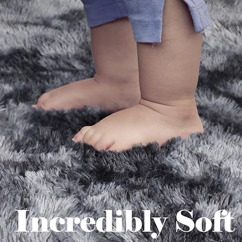 ONASAR Runner Rugs for Bedroom Living Room, Fluffy Tie-Dyed Dark Grey 2x6 Bedside Hallway Area Rug, Ultra Soft Plush Furry Faux Fur Non Slip Floor Carpet for Nursery Kids Dorm Closet Home Decor - color: Tie-dyed Dark Grey, size: 2' x 6' (Runner)