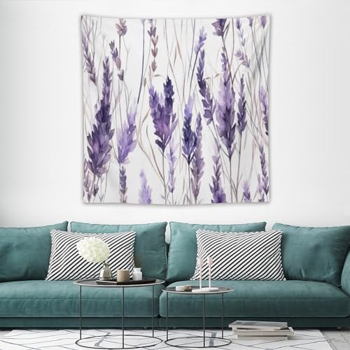 HZOHNAGO Lavender Flower Tapestry Watercolor Purple Floral Pattern Printed Wall Tapestry Wall Hanging for Bedroom Living Room Dorm 60" W x 60" H - color: Lavender-12, size: 60"L x 60"W