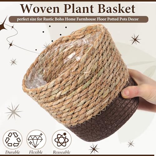 AceOrbit 12 Pcs Wicker Plant Basket Bulk with Liners Woven Planter Baskets Bulk for Indoor Outdoor Seagrass Plants Woven Wicker Baskets for Flower Pots Cover and Room Decor (Small,Scandinavian) - color: Scandinavian, size: Small