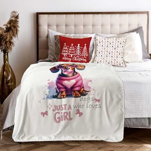 Trendy Pink Dachshund Throw Blanket for Couch, Dachshund Gifts for Women, Just a Girls Who Loves Dogs Throw Blanket for Girls Bedroom Living Room Home Decoration, 50x60 Inches - color: Color_10
