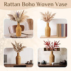 2 Pcs Woven Flower Vase 12.2 Inch Large Rustic Imitation Rattan Basket Boho Decorative Planter Farmhouse Desktop Centerpiece Vase for Living Room Office Home Wedding Decor