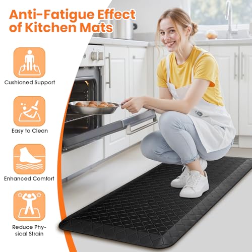 4/5 Inch Extra Thick Kitchen Mats for Floor,Non Slip Anti Fatigue Kitchen Rugs,Waterproof Stain Resistant Sink Mat,Cushioned Standing and Comfort Mats for Office (17"x39" Black) - color: Black, size: 39"L x 17"W x 0.8"Th