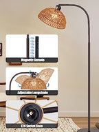 Brilvibera Boho Floor Lamp with Remote – Bronze Tall Lamp with Stepless Dimmable Bulb and Adjustable Rattan Shade for Living Room, Bedroom, Office - style: Bronze Rattan Standing Floor Lamp