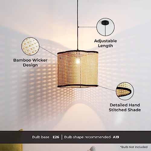 Gal - Mid Century Bohemian Pendant Light Fixture PVC Rattan Shade and Velvet Rim for Bed Dining, Kitchen, Living Room, Beige - color: Gal