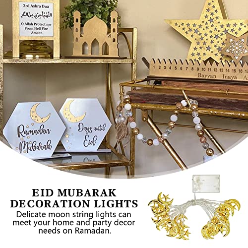 Vigdur Ramadan String Lights - 20 LEDs Eid Mubark Moon Star Fairy Lights Battery Operated with Timer, Ramanda Decoration Light for Eid Al Adha Ramadan Home Decor, 10FT - color: Moon Lights