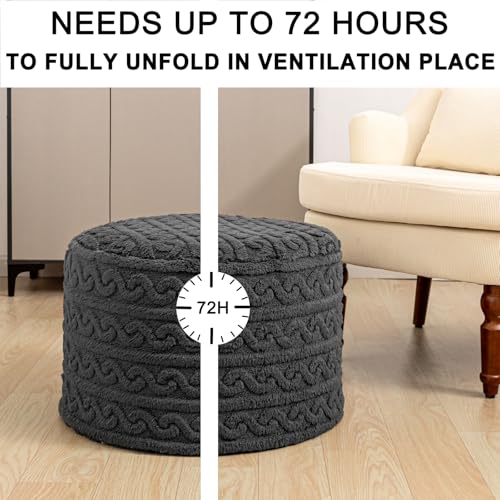 Round Plush Ottoman Pouf Stuffed– Fluffy Ottoman Foot Rest with Modern Foam Filler 20" x 14" Cozy Floor Pouf for Living Room & Bedroom (Gray) - color: Grey