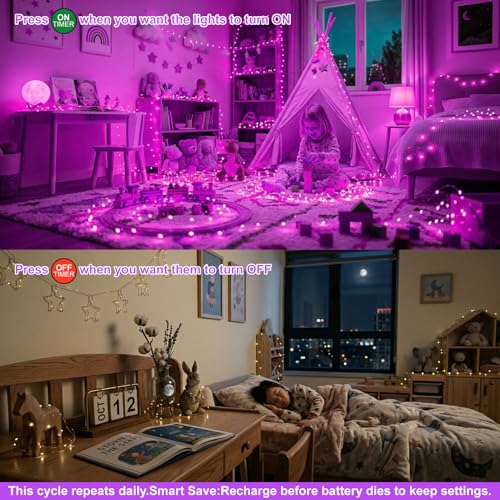 8 Pack Rechargeable LED Fairy Lights 7Ft 20LED Battery Operated with Remote, DIY Timer & 8 Modes, Mini Twinkle String Lights for Indoor Christmas Wedding Mason Jar Bedroom Party Table (Purple) - color: Purple
