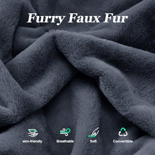 Hobestluk 3 in 1 Bean Bag Chair Giant Bean Bag Chairs for Adults with Plush Faux Fur Cover Convertible Bean Bag Floor Cushion with Machine Washable Cover for Living Room (Plush Dark Grey) - color: Charcoal Grey