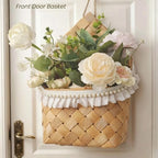 2 Pack Hanging Wall Baskets for Entryway & Front Door – Woven Wicker Baskets for Flowers, Mail, Keys – Boho Farmhouse Wall Decor Set for Plants