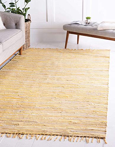 Unique Loom Chindi Cotton Collection Soft Hand Woven Natural Fiber Striped Area Rug, 2 ft 2 in x 3 ft, Yellow/Ivory - color: Yellow/Ivory, size: 2'2" x 3' (Rectangular)