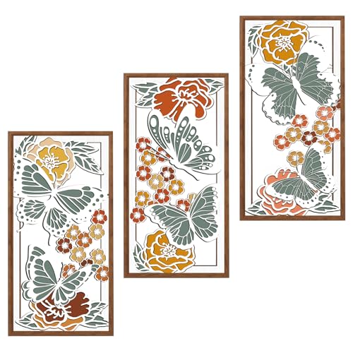 BINCUE Boho Floral Wall Art,Butterfly Wall Decor,Flower Wall Art Butterfly,Spring Artwork Wildflower,Modern Mid Century Hanging Decor Bohemian Botanical for Living Room Bedroom Bathroom 8x16 Inches - color: Colourful Flowers Butterfly