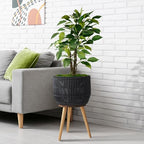 Casafield Indoor Planter with Stand, Black Floor Planter with Wood Legs, Large Plant Pot Cover with Liner for Houseplants, Flower Pots and Trees - color: Black With Natural Legs