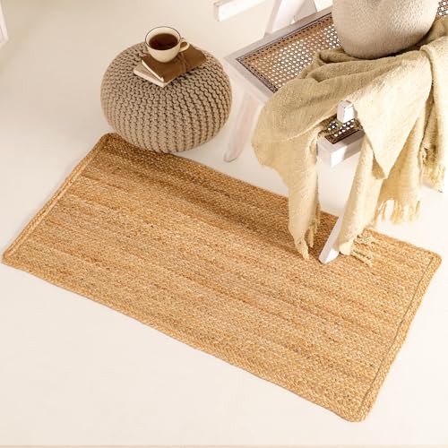 Handwoven 2.3x4ft Rectangle Jute Area Rug Natural Rug Solid Farmhouse Rug for Bedroom Living Room Dining Room Office and Kitchens - size: 2'4" x 4' (Rectangular)
