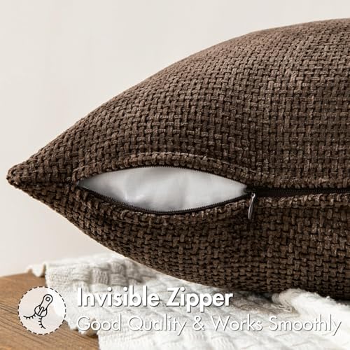 MIULEE Pack of 2 Couch Throw Pillow Covers 16x16 Inch Neutral Dark Brown Boho Accent Decorative Pillow Covers Soft Chenille Farmhouse Cushion Covers for Home Decor Bed Sofa Living Room - color: Dark Brown, size: 16" x 16" (Pack of 2)