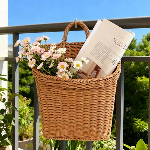 Elegant Boho Farmhouse Hanging Basket for Wall Hanging Wicker wall Baskets for Storage, Decor, Space-Saving Rattan Door Basket for Kitchen, Bathroom, Bedroom, Living Room Organization - size: ‎8.66"D x 4.72"W x 11.4"H
