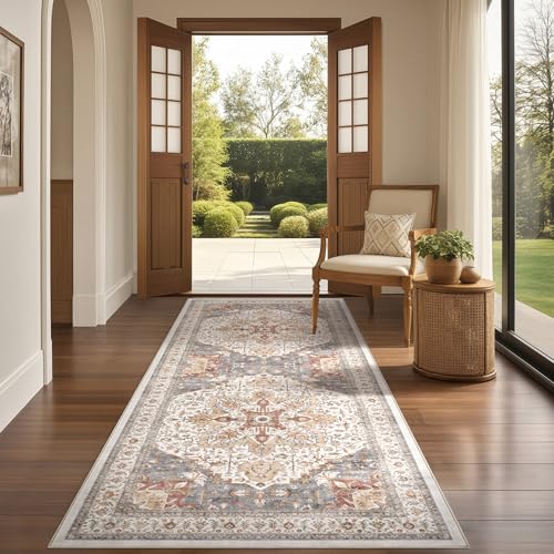 Tortania Area Rug 2x6 Runner Rugs - Washable Vintage Oriental Farmhouse Thin Indoor Carpet for Living Room Bedroom Hallway Entryway Kitchen Under Dining Table Home Office - Orange Multi - color: Orange Multi, size: 2' x 6' (Runner)