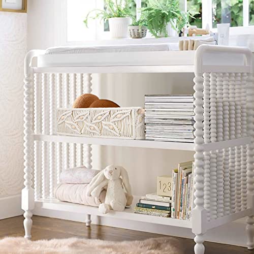 ANMINY 3PCS Macrame Storage Baskets for Organizing Boho Decor Baskets Storage Bins with Wood Handles Handmade Decorative Storage Boxes Desk Toilet Tank Bathroom Self Basket Organizer - Leaves w/Beads - color: Leaves with Wood Beads (Set of 3)