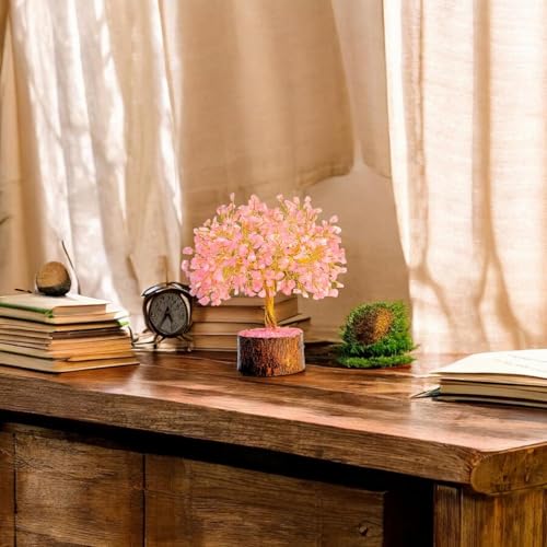 Handcrafted Crystal Tree for Good Luck | 300 Beads Bonsai Tree for Positive Energy, Love, and Harmony | Feng Shui Money Tree | Spiritual Gift & Home Decor | 7-9 Inches (Rose Quartz) - color: Rose Quartz