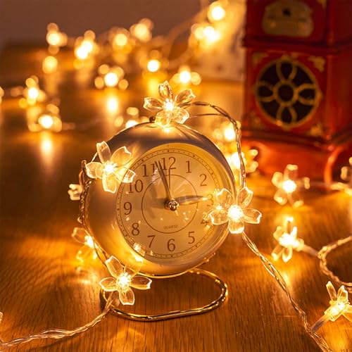 Decorative Flower String Lights for Bedroom, Battery Operated & USB Plug in 10 FT 30 LED Cute Fairy Cherry Blossom Floral Lamps Indoor Outdoor Christmas Holiday Hanging Vine Decorations (Warm White) - color: 10ft Warm White Flower Lights