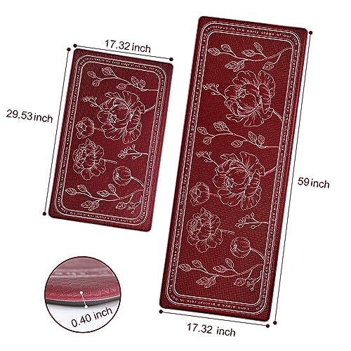 ROTTOGOON Kitchen Floor Mat Set of 2, Cushioned Anti Fatigue Kitchen Mat 17"x59"+17"x29", Non-Slip Waterproof Kitchen Rug, Premium PVC Comfort Kitchen Mats and Rugs for Kitchen, Office, Home, Laundry - color: Red, size: 17"x59"+17"x29"