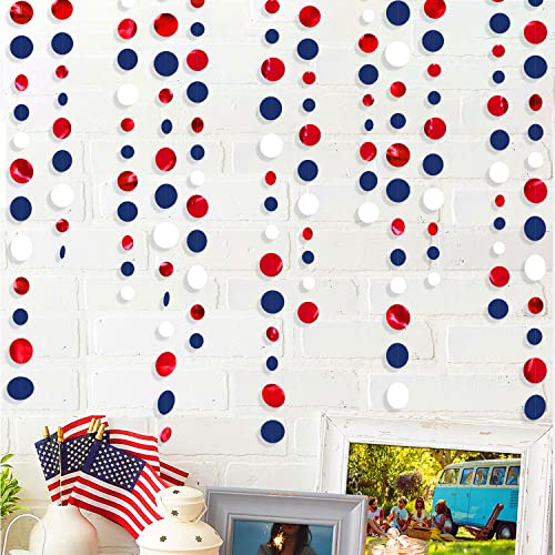 46 Ft Navy Blue Red White Circle Dots Garlands Royal Blue Red Hanging Paper Polka Dots Streamer for 4th of July American Independence Day USA National Day Patriotic Veterans Party Decorations Supplies - color: Blue Red