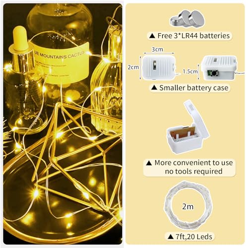 12 Pack Warm White Fairy Lights Battery Operated, 7ft 20 LED Mini String Twinkle Lights for Christmas Halloween Mason Jars Centerpiece Table Decorations (12, Warm White) - color: Warm White